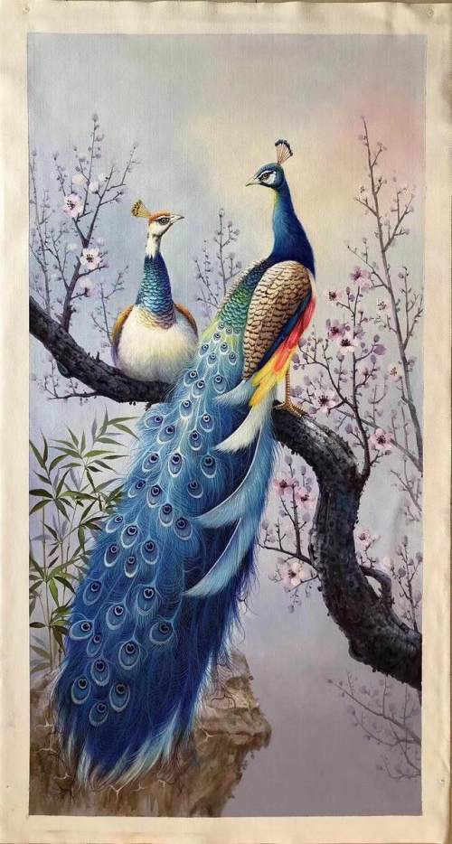 山水画花鸟画共九幅其中有漂亮的孔雀