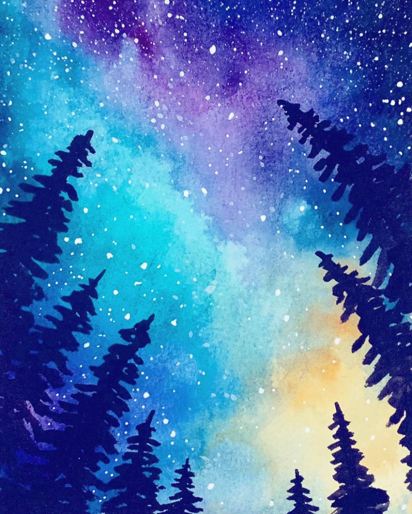 遇见艺术梦幻水彩手绘天空