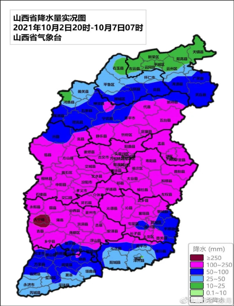 太原,阳泉,临汾,长治,吕梁,晋中大部分地区都创下了10月上旬累计降雨