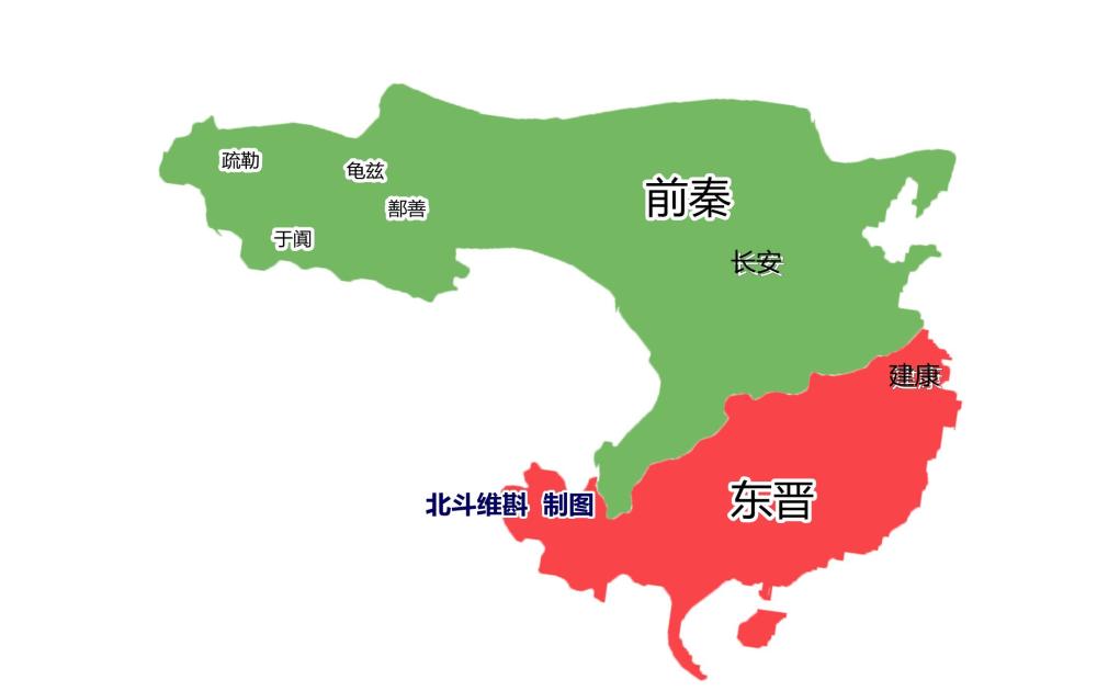比较合理的前秦东晋对峙地图因此,前秦的疆域,可以说南到云贵地区,北