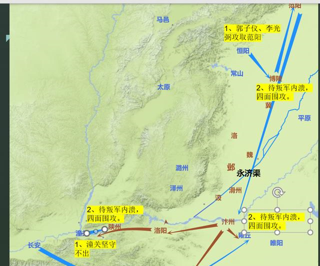 而郭子仪,李光弼从山西杀出,连续取胜,威胁叛军老巢范阳.