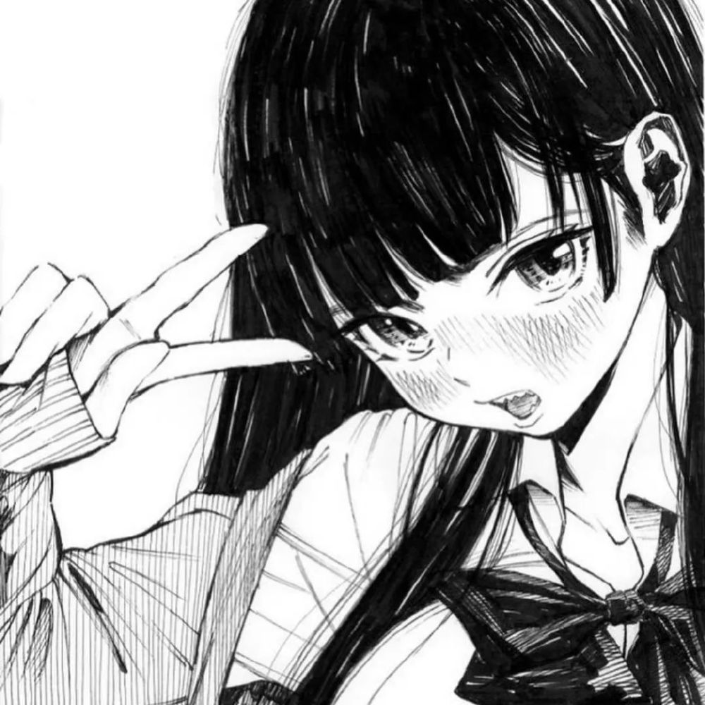 黑白动漫女头日系黑白漫画女生头像