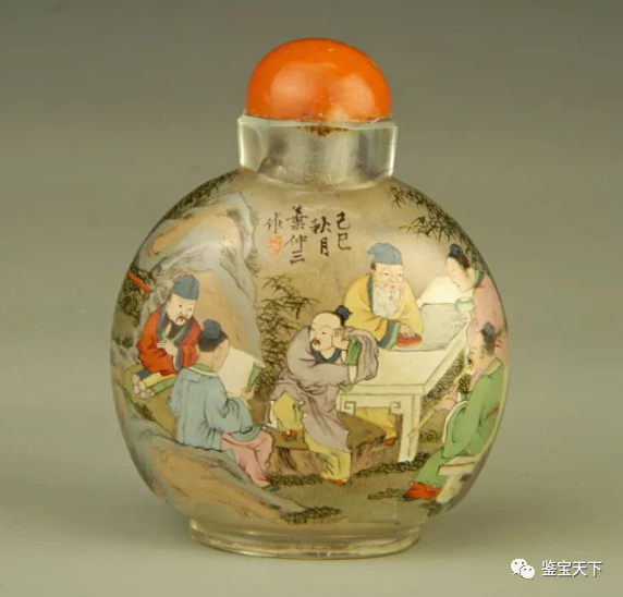 清末至民国初内画鼻烟壶大师叶仲三作品,竹林七贤图鼻烟壶.