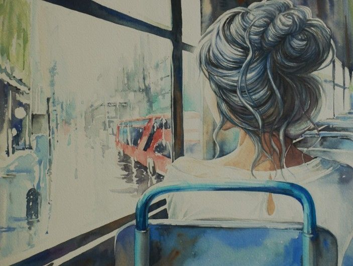 韩国艺术家笔下,一组唯美水彩女孩背影插画,可做头像