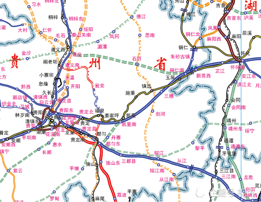首先来看看贵州方面的贵阳至铜仁铁路,这条高铁属于明显的高铁平行线