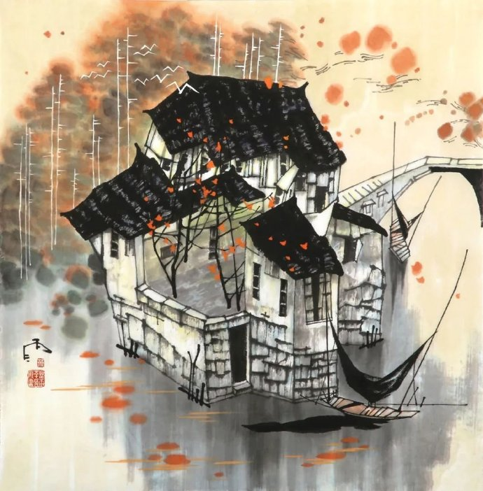 江南水乡风景,苗雨绘画作品丨国画