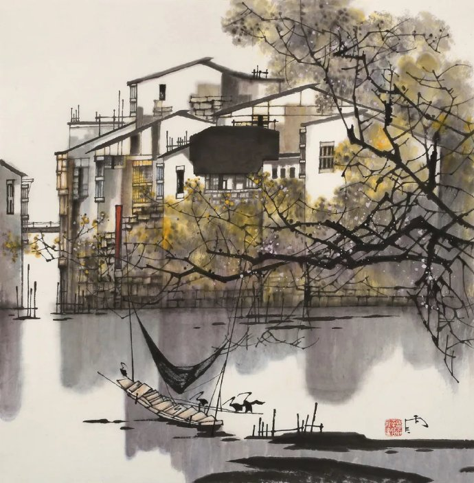 江南水乡风景苗雨绘画作品丨国画