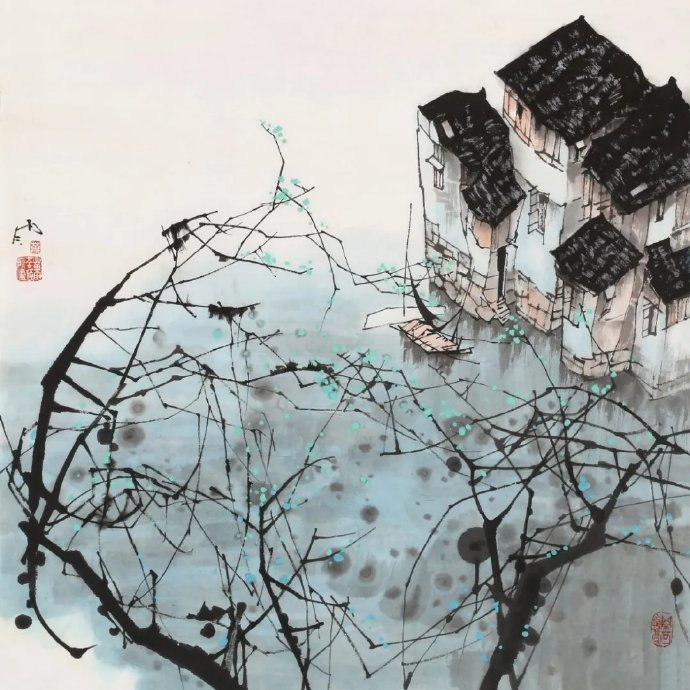 江南水乡风景,苗雨绘画作品丨国画