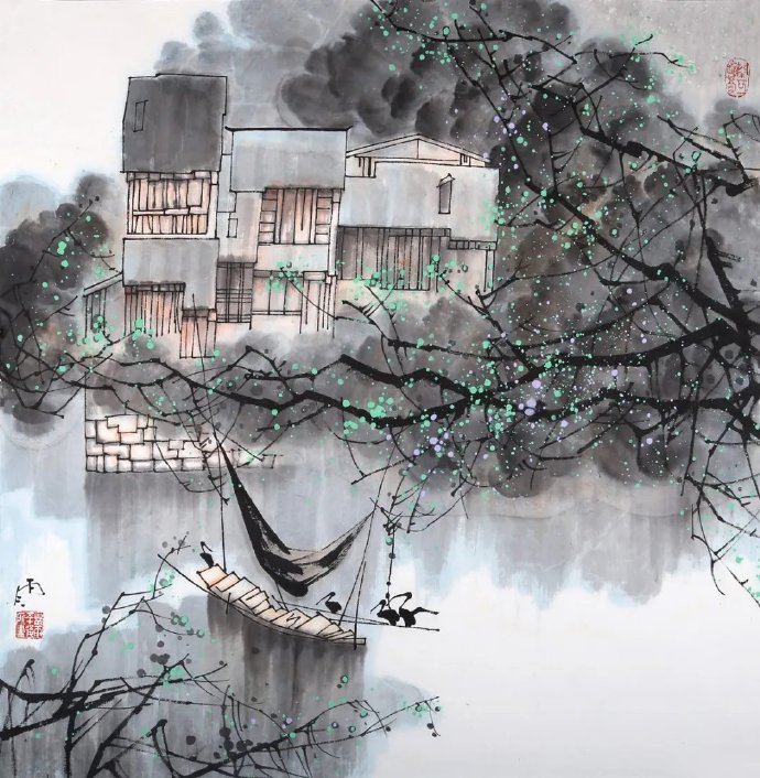 江南水乡风景,苗雨绘画作品丨国画