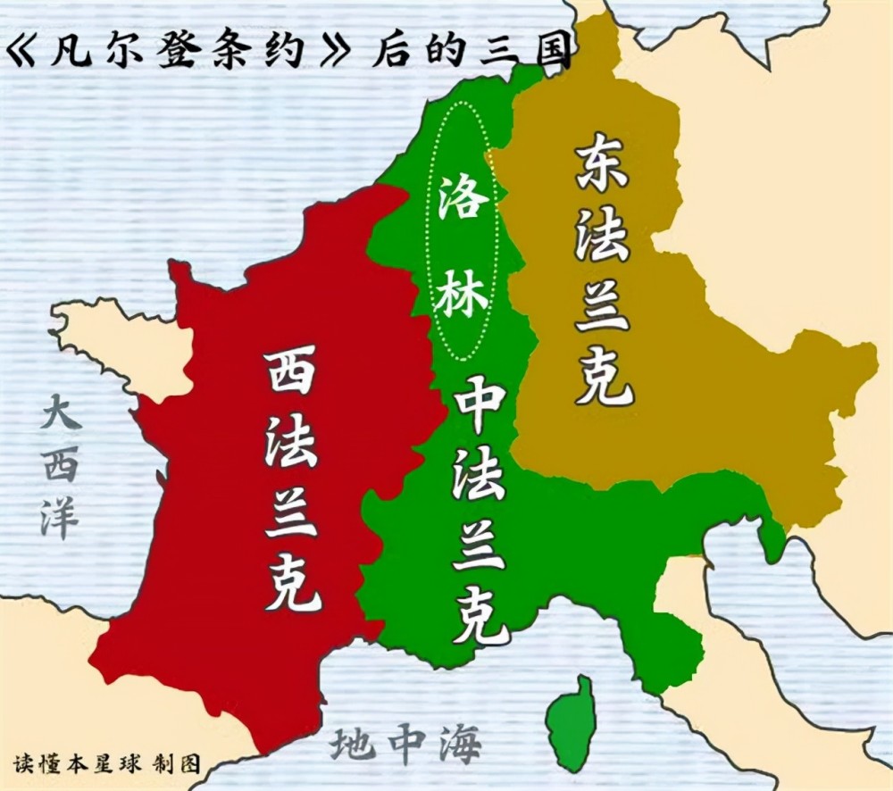 之后西中东法兰克王国的领土又在855年,870年和880年多次谈判中再次被