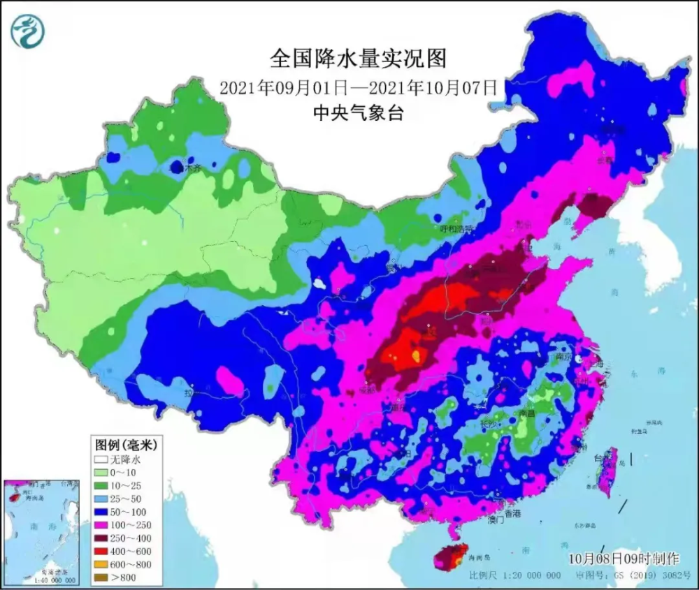 9月1日-10月7日全国降水量实况图