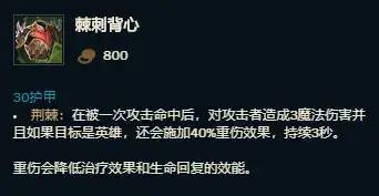 荆棘背心最强重伤装备,同样是一人出装全队受益,队内如果有软辅同时