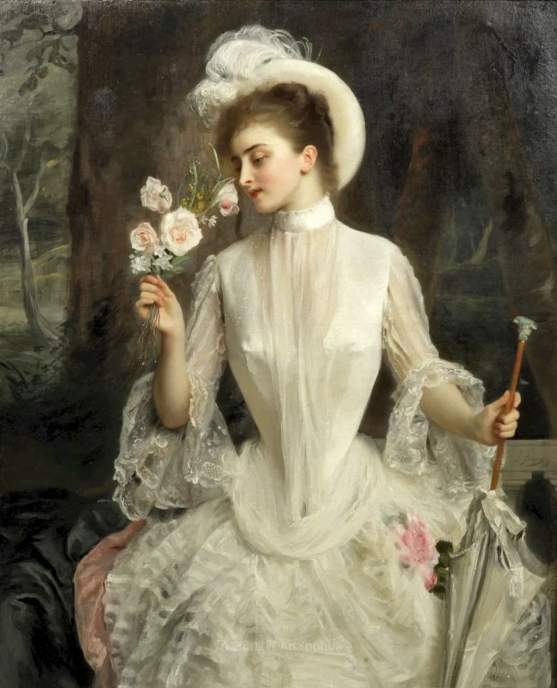 法国画家古斯塔夫·让·雅克精美的女性肖像油画,充满
