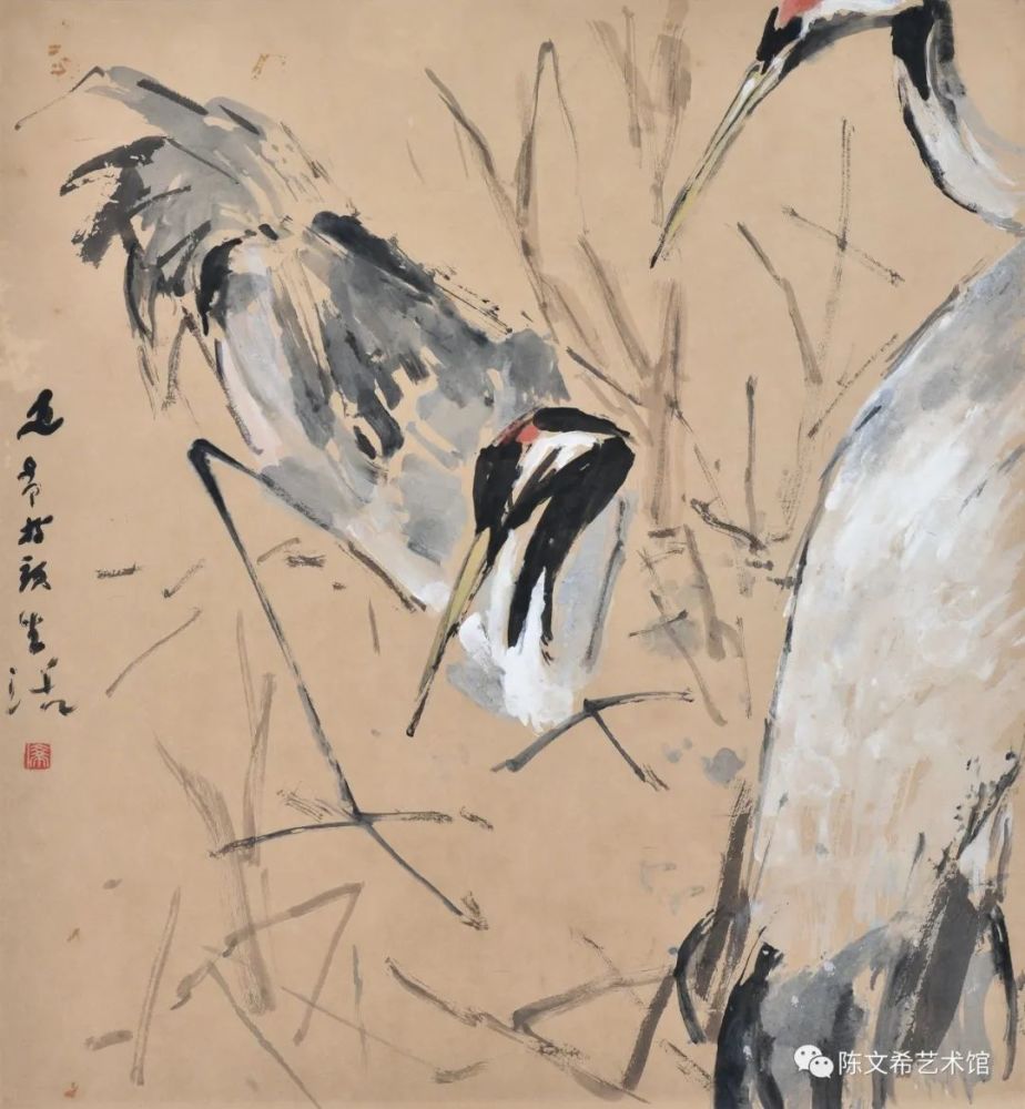 约60 * 60cm 郭嘉宝 陈文希艺术馆馆长 此画名为《水浅鱼稀白鹭饥》