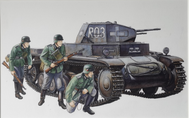 刘丁画作:二号坦克水彩手绘