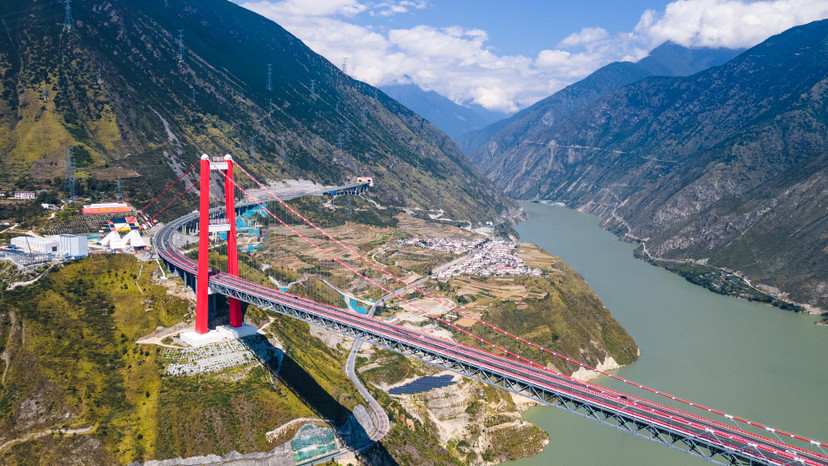 航拍:川藏第一桥,泸定大渡河特大桥_腾讯新闻