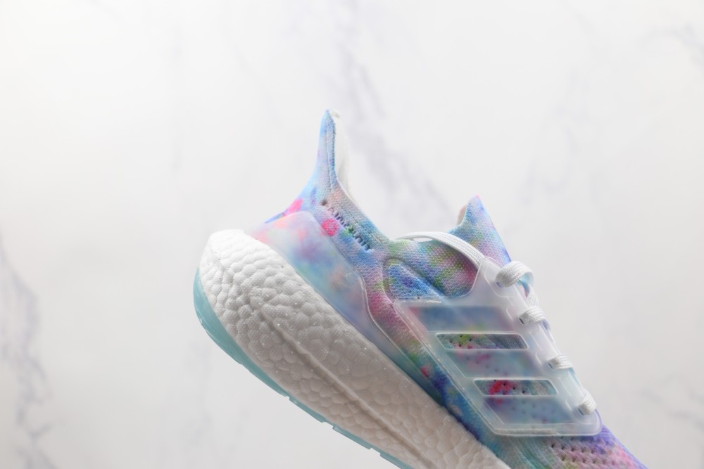 阿迪达斯adidas ultra boost 2021白蓝粉水洗扎染ub7.0爆米花跑鞋