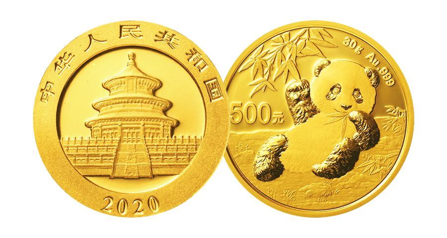 2020版熊猫普制金币 发行规格:1g,3g,8g,15g,30g 面值:10元,50元