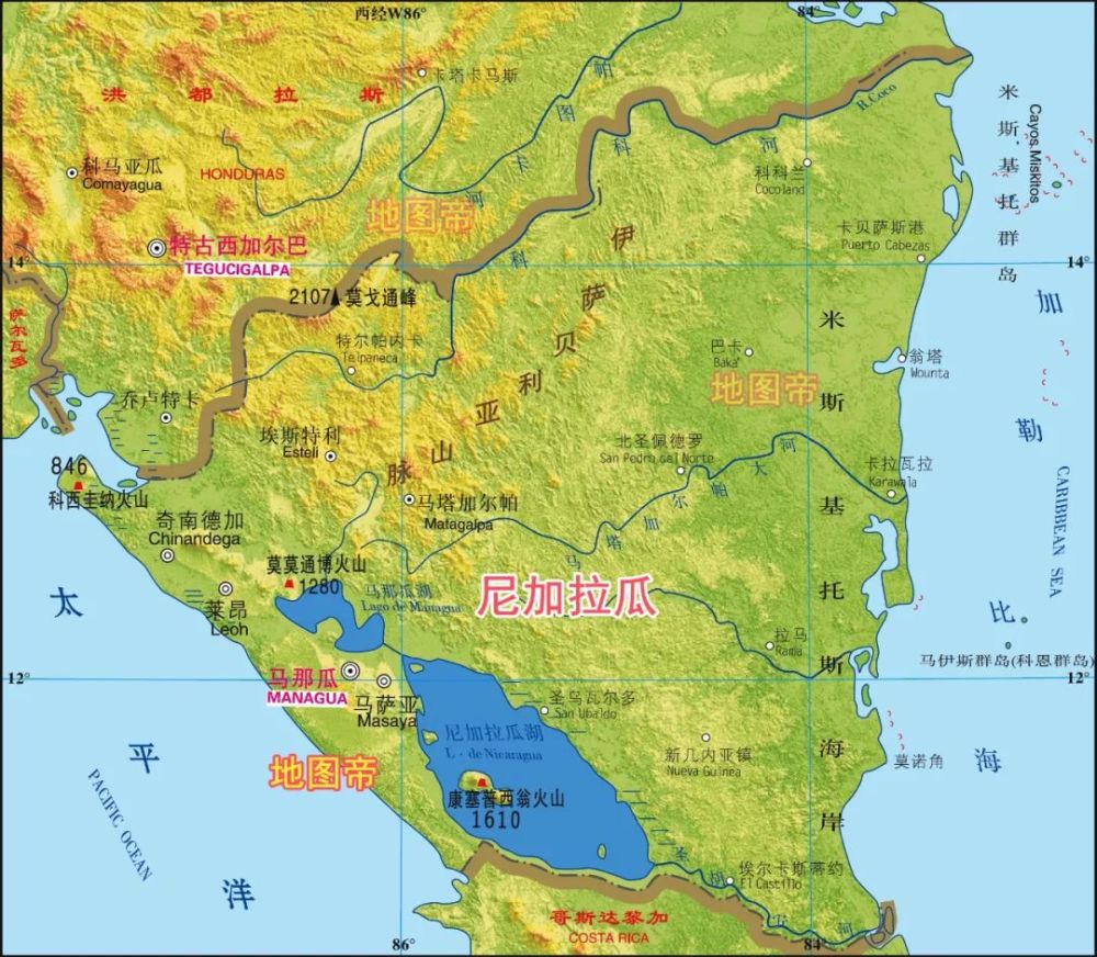 图-尼加拉瓜地形图-哥斯达黎加地形图-巴拿马地形图-南美洲地形图