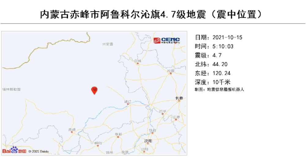 今日凌晨5:10左右内蒙古赤峰市阿鲁科尔沁旗发生4.7级