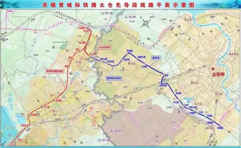 苏锡常城际铁路太仓先导段线路示意图