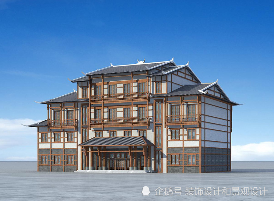 中式风格办公楼建筑外观设计案例效果图