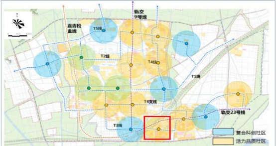 t3有轨电车直达松江主城区; (红框处为车墩区域)图片来源于松江车墩 2