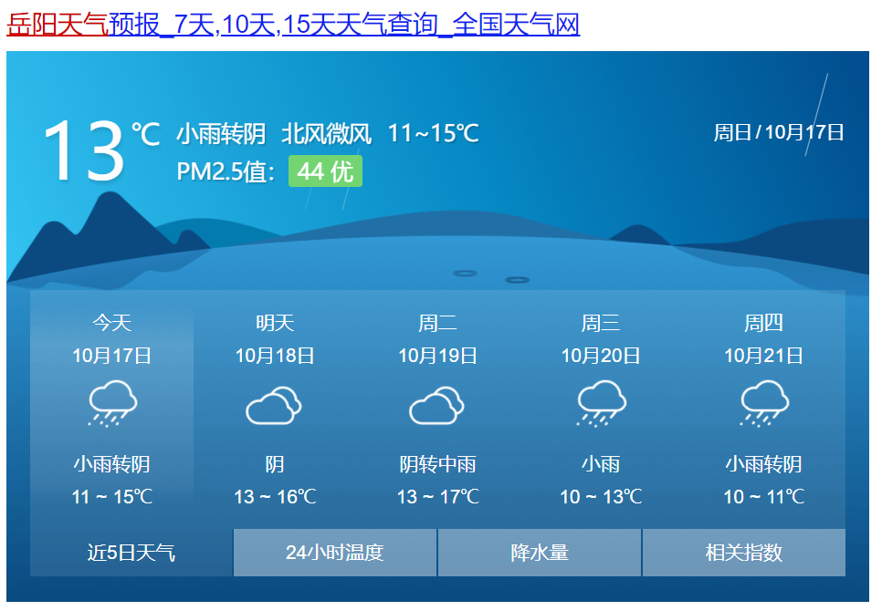 根据最新气象资料分析, 未来一周冷空气频繁, 岳阳市以阴雨天气为主