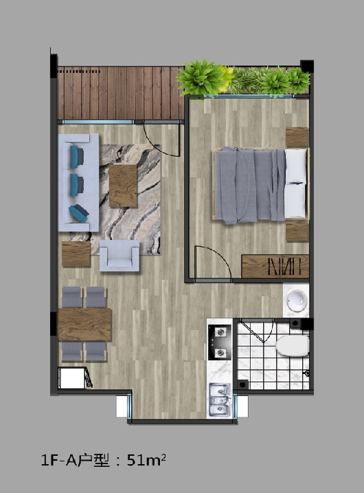 1f-a户型图 51 一室一厅一卫