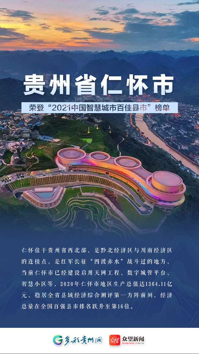 贵州仁怀市登上2021中国智慧城市百佳县市榜单