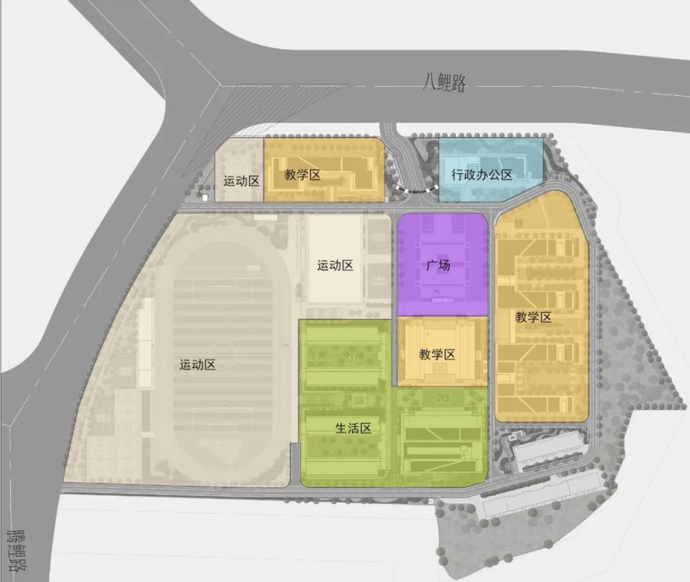 不同功能区域,校园设计手法处理—诠释"理想学校"多元性