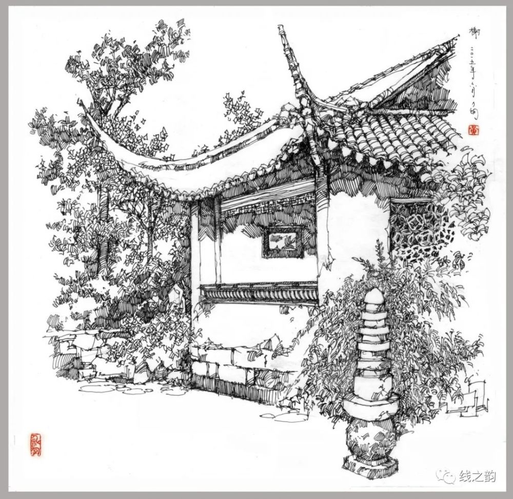 【手绘资源】黄力炯钢笔画古典私家园林
