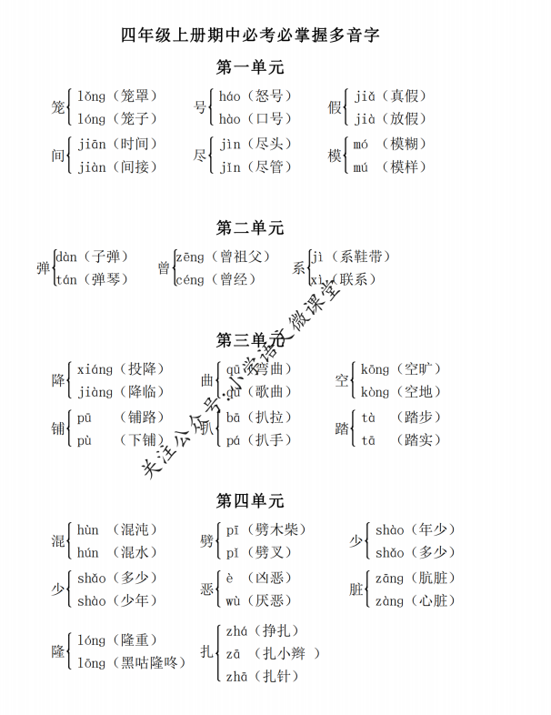 部编版语文15年级上册期中必考必掌握多音字可下载打印
