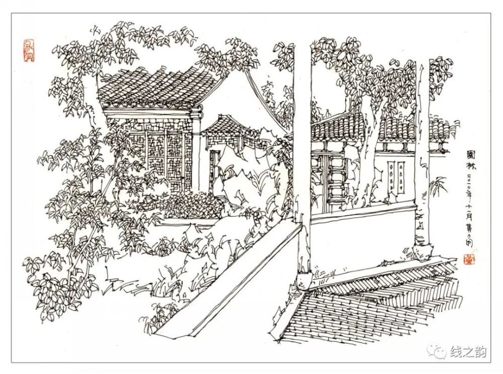 手绘资源黄力炯钢笔画古典私家园林2