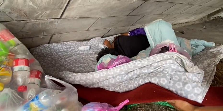 浙江流浪女睡桥洞,不肯与人交流却被投喂,"经常有人送吃喝"