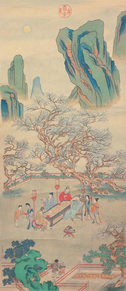 名画记仇英春夜宴桃李园图画法清丽