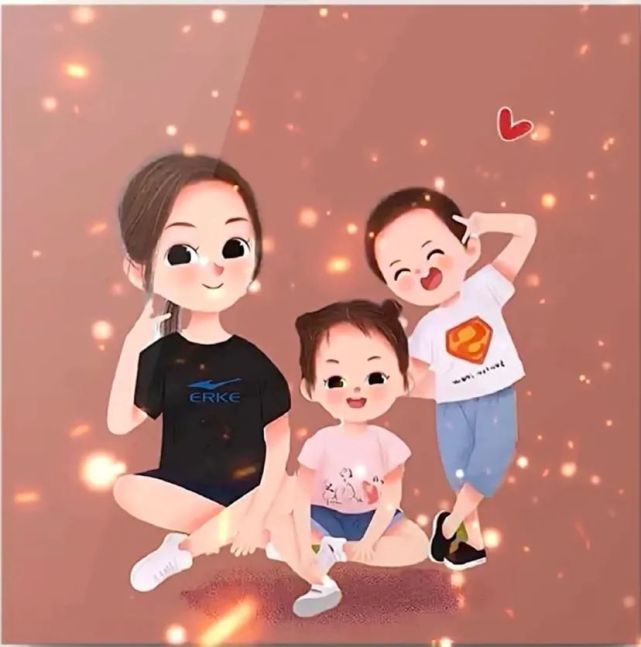 儿女双全一家四口的卡通头像
