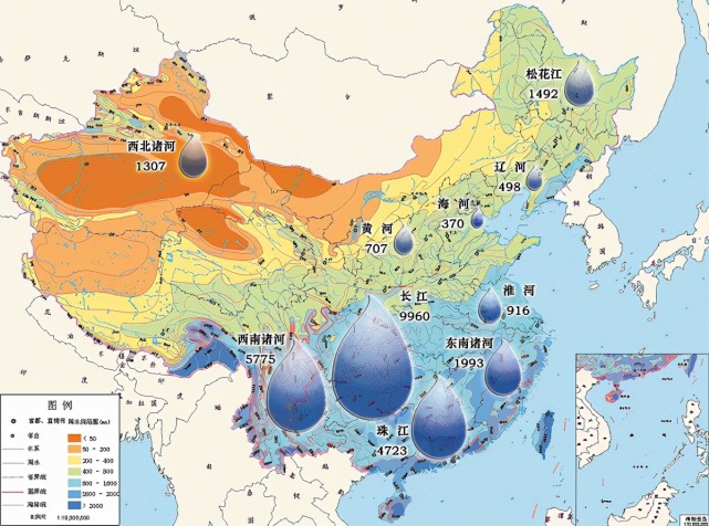 我国降水及水资源分布图