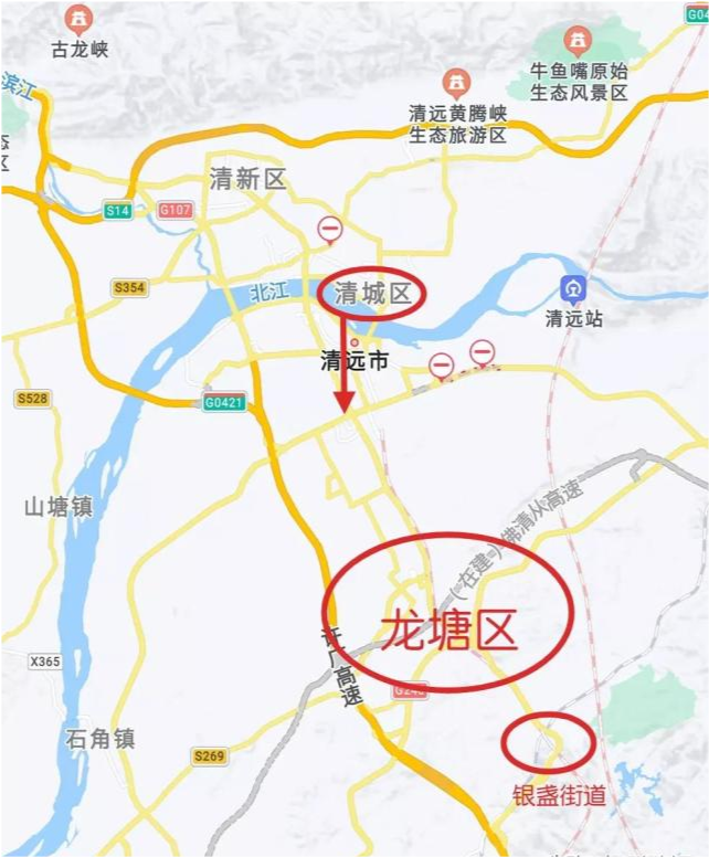 清远可以再新增一个市辖区龙塘镇以南区域包括银盏设为龙塘区