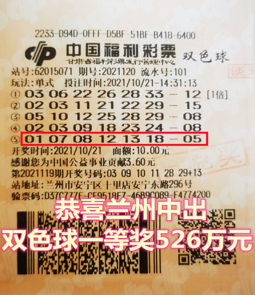 全国井喷40注双色球一等奖其中1注526万元花现兰州