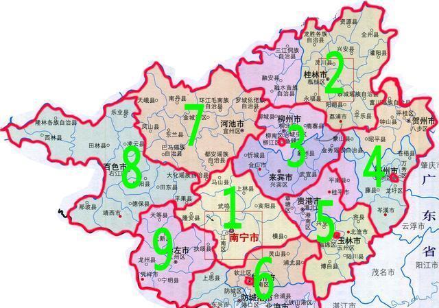二,桂林市:原桂林市区划 柳州市(融安县,融水县,三江县),进步提升了