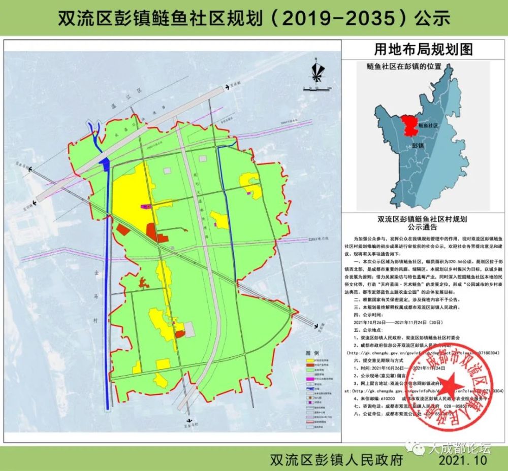 双流区彭镇鲢鱼社区村规划(2019-2035)审批前公示版