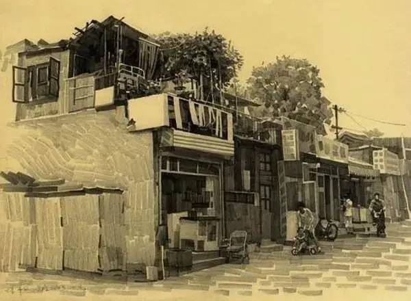 老北京胡同铅笔画