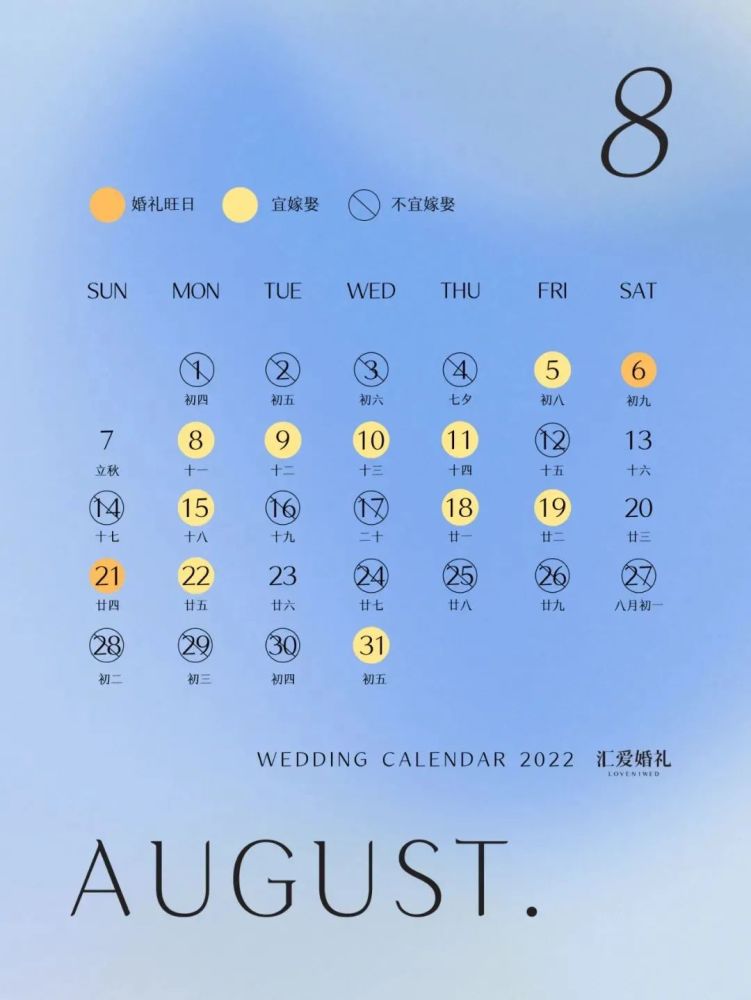 15天宜嫁娶,其中4天在周末july.