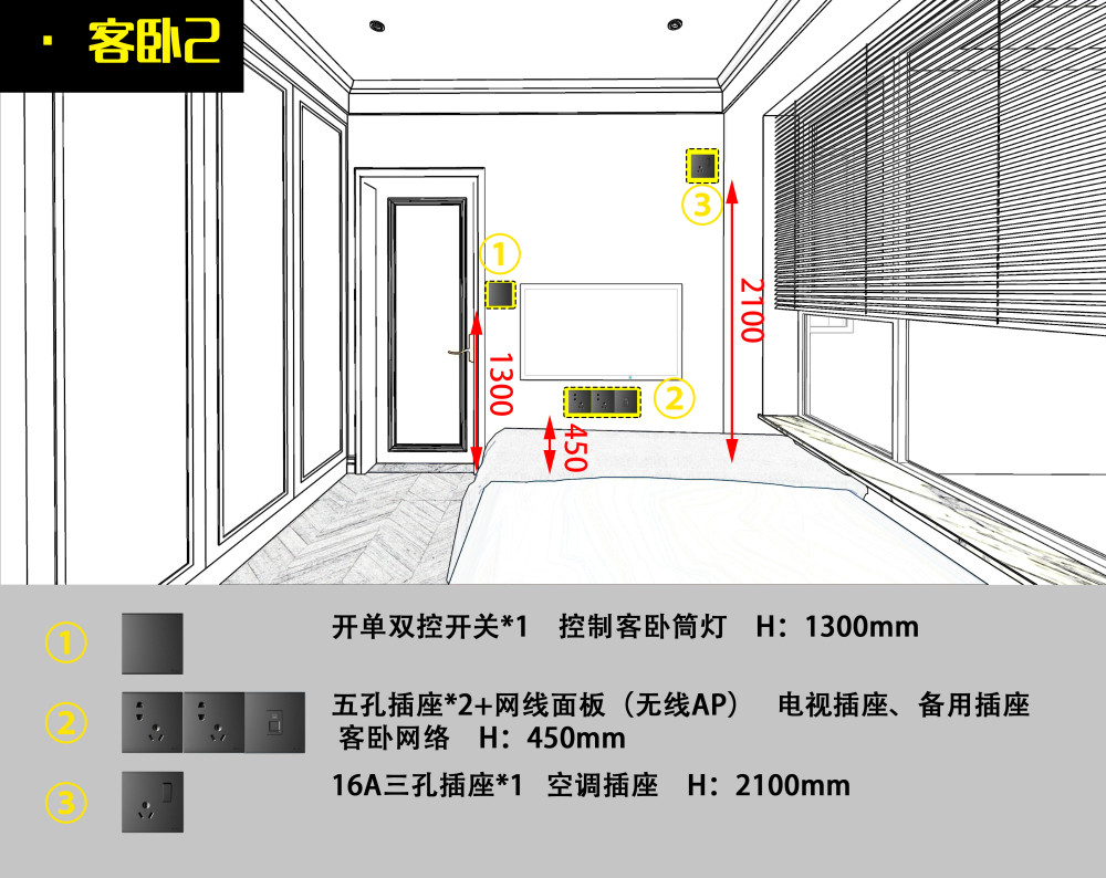 剩下的就是空调的16a插座,每个卧室都不能忘