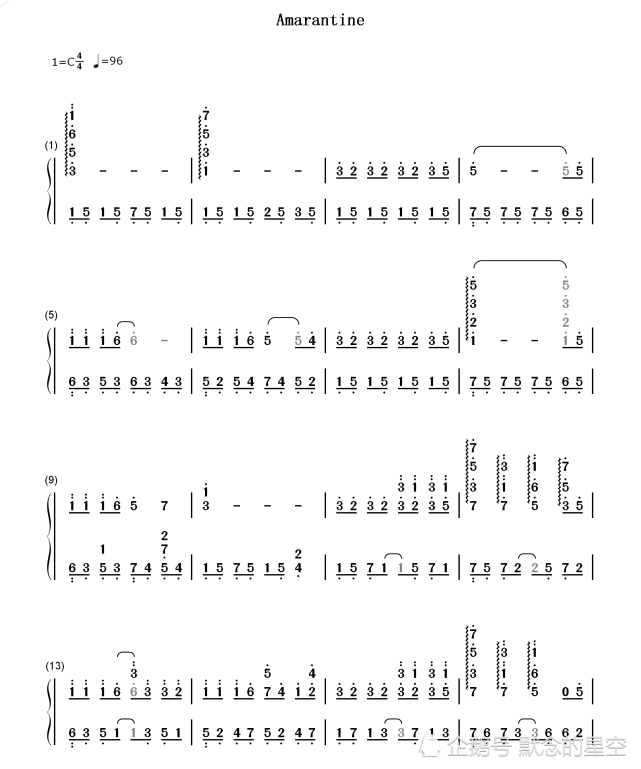 钢琴谱,双手简谱,双版本:恩雅《amarantine.