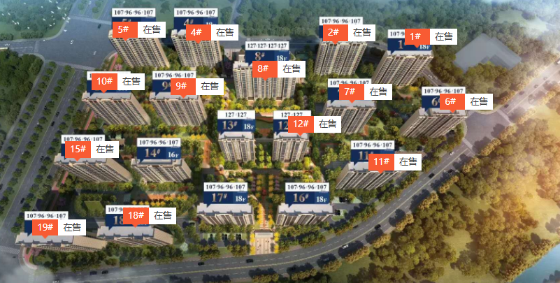 五矿澜悦溪山:在售户型建筑面积约96,107,127㎡,精装交付,销许均价约