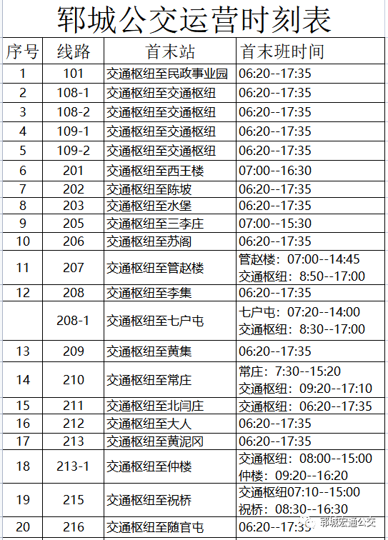 郓城公交最新公告