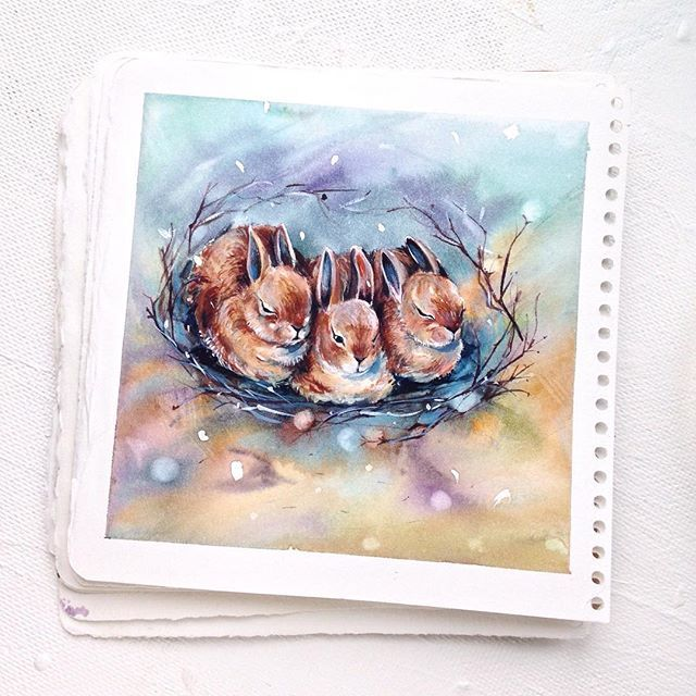 温馨治愈的水彩小动物手绘作品