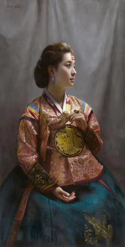 朝鲜精品人物油画:《英姬》,李明进(功勋艺术家),尺寸